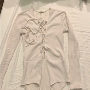 Long sleeve lace up bodysuit